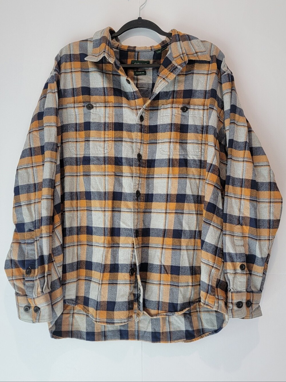 Orvis Perfect Flannel Classic Fit XXL Mustard Navy Plaid Shirt